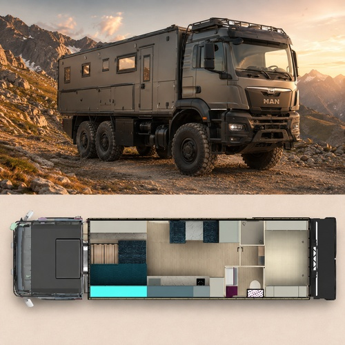 Camion d’expédition 6x6 poids lourd et plan de son aménagement intérieur