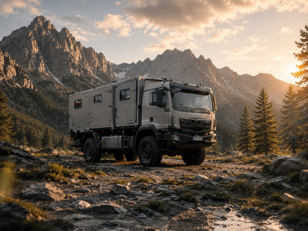 Camion tout-terrain dans un paysage de montagne