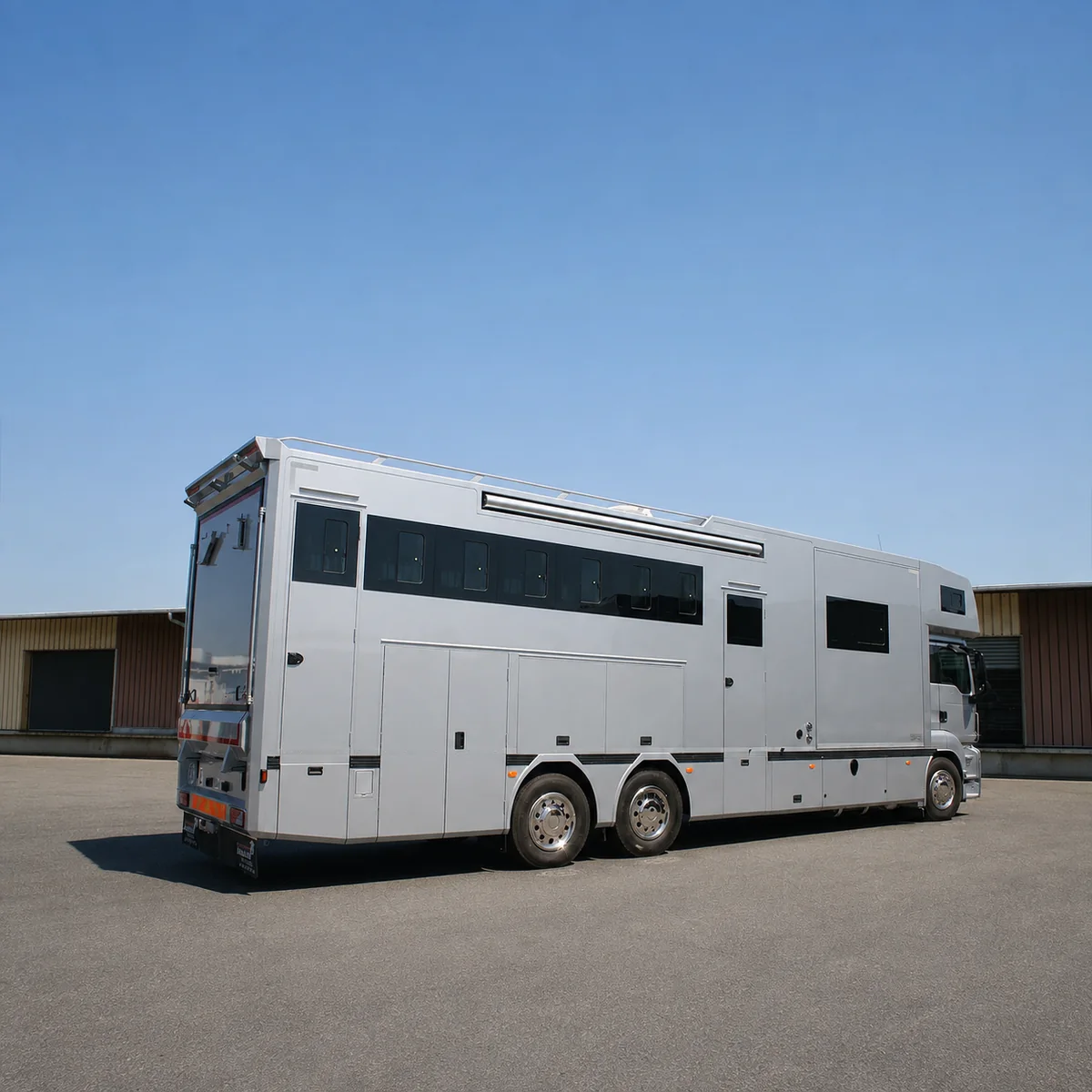 Camion chevaux poids lourd MAN 6x2 blanc aménagé pour sept chevaux